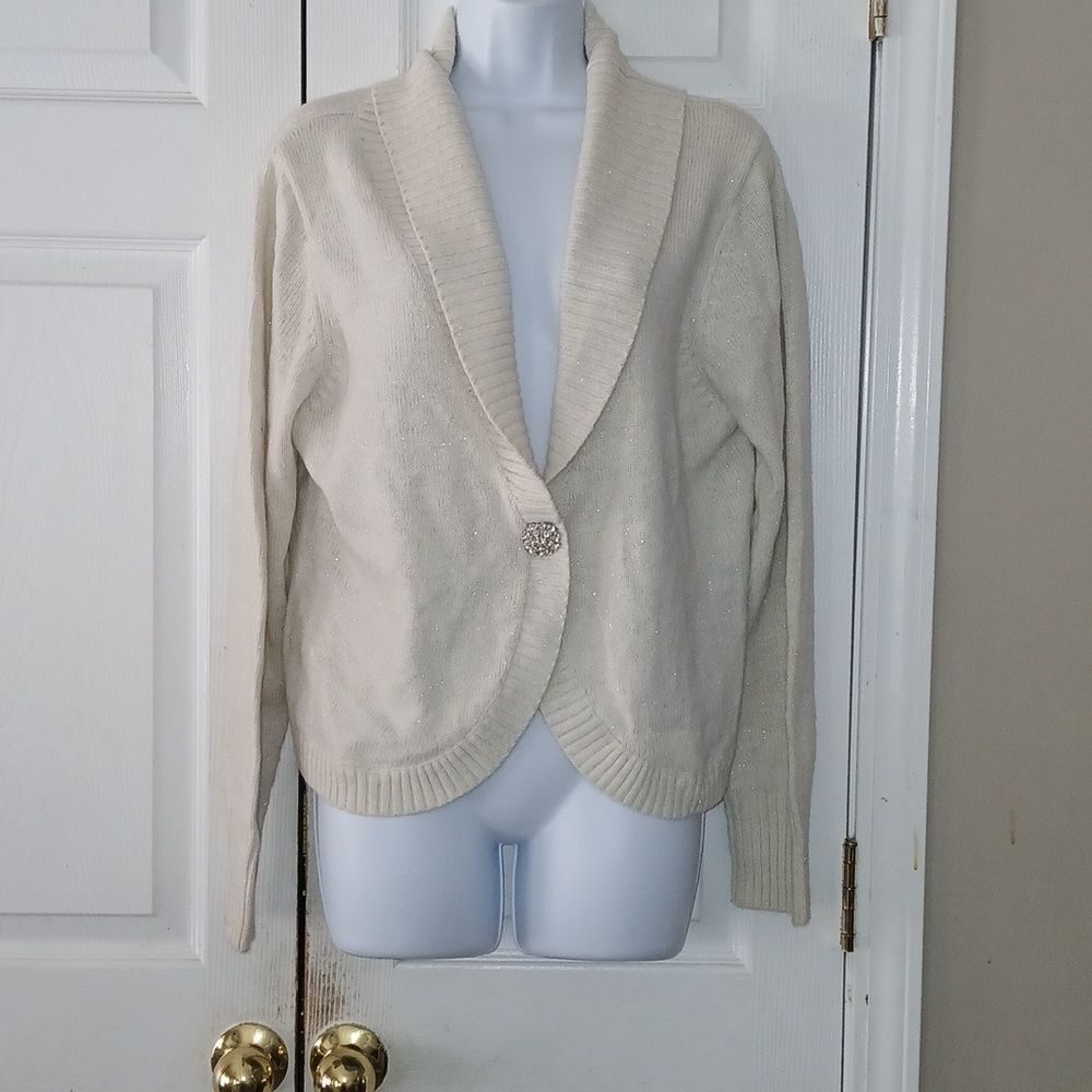 Worthington off white cardigan with single button closure w/ some sparkle SZ XL